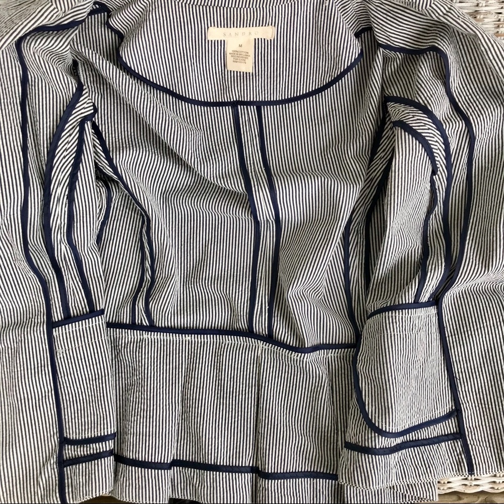 🆕 {Sandro Paris} Seersucker Blazer • Blue & White Stripe • EUC • Size Medium - Picture 6 of 8